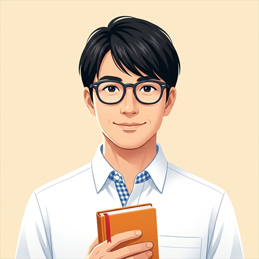 二児パパのコスパ手帖のイラスト(手帖を持つ眼鏡の男性)